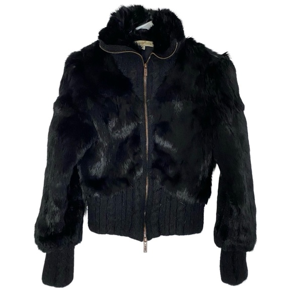 Vintage Christian LaCroix Bomber Jacket Womens Size Small XS Black Rabbit Fur - Picture 1 of 13
